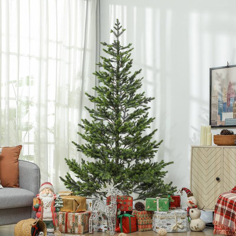 Green PE Christmas Tree Indoor Artificial Tree with 2901 to 4306 Tips Hinged Sections and Steel Base for Easy Assembly - 7 Foot
