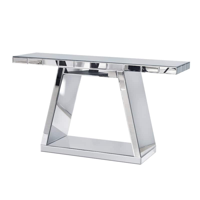 55.9 inch Modern Luxe Full Body Mirror Entryway Table Trapezoid Base 360 Reflective Console Table