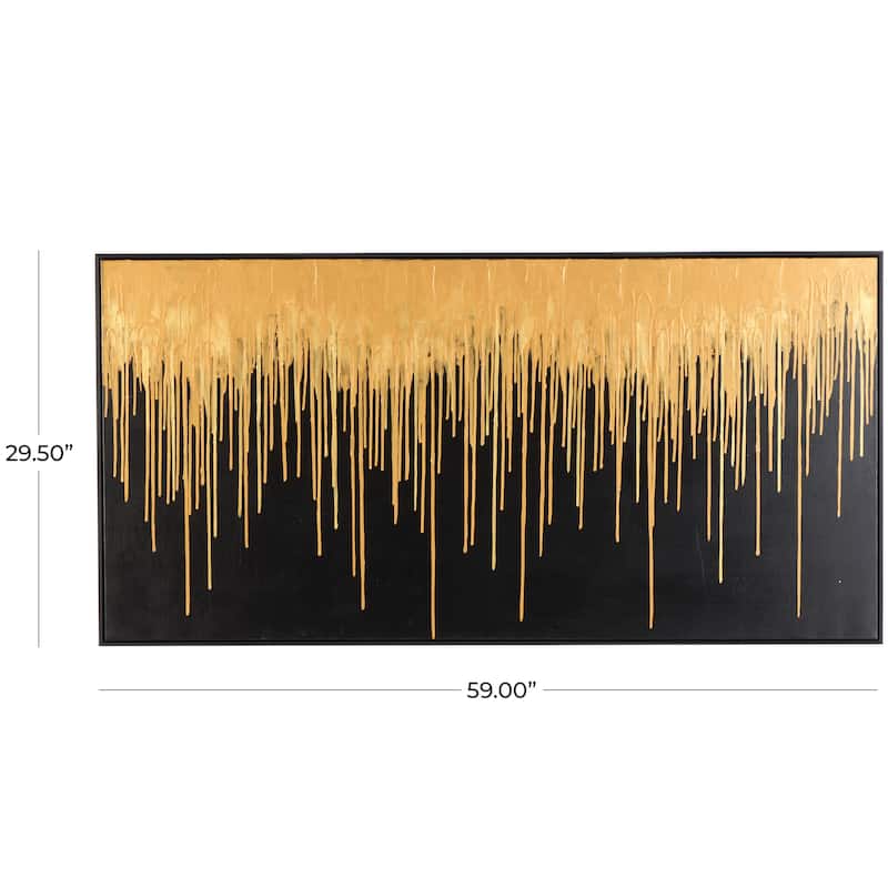 Gold Canvas Melting Drip Abstract Framed Wall Art with Black Frame