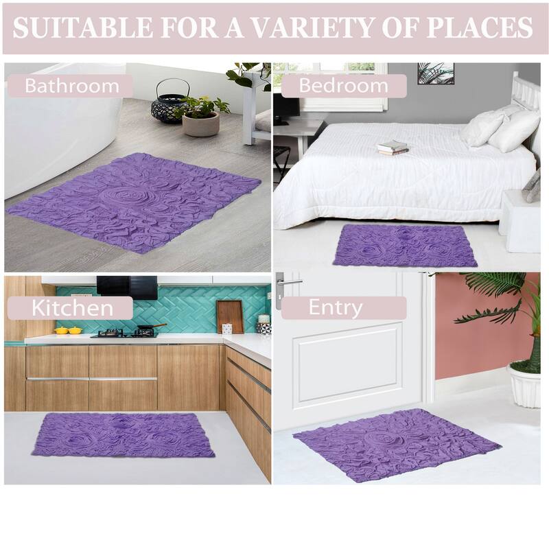 Bell Flower Collection 100% Cotton Non-Slip Bathroom Rug Set, Machine Washable Bath Rug, 5 Piece Bath Mat Set with Runner