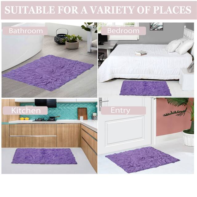 Home Weavers Bellflower Collection Absorbent Cotton Machine Washable Bath Rug