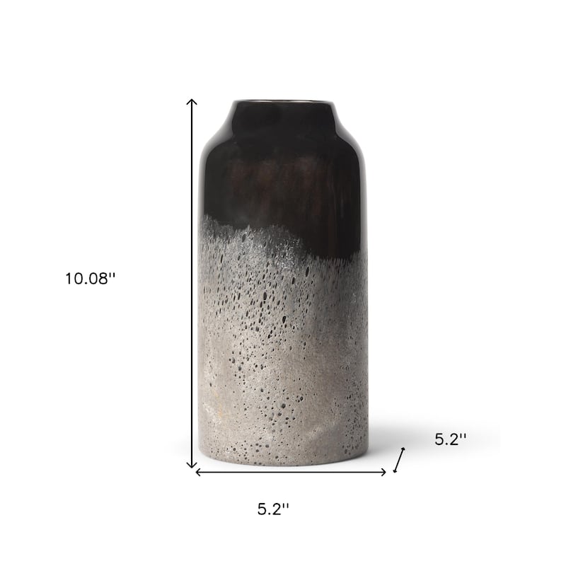 10" Black And Gray Abstract Glass Cylinder Table Vase - 5.20