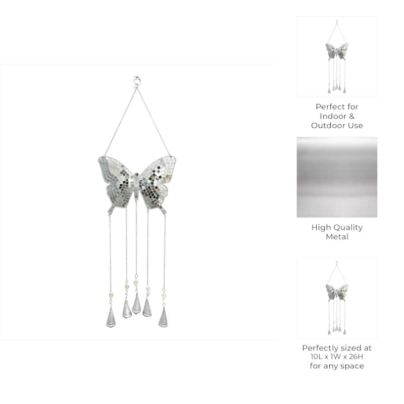 Metal Windchime with Glass Accents and Iron Bells in Butterfly Shape