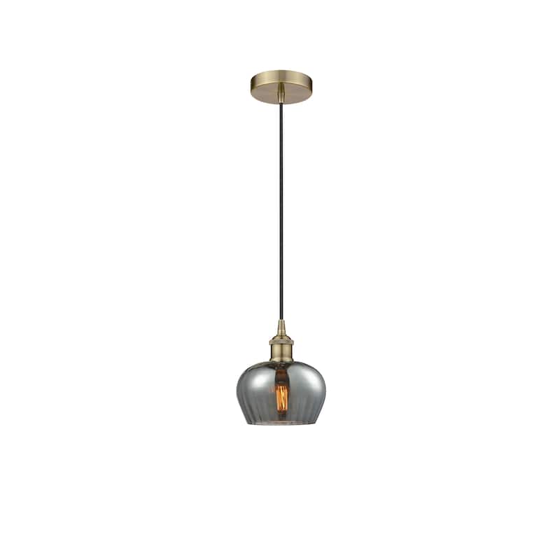 Innovations Lighting Fenton - 1 Light 7" Cord Hung Mini Pendant - Antique Brass/Plated Smoke