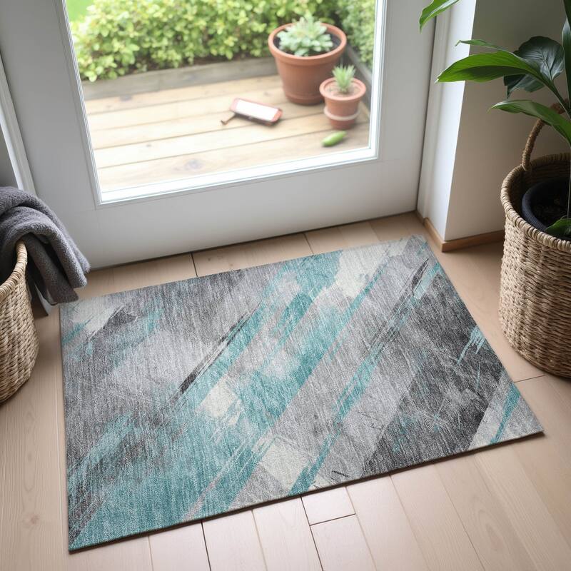 Premium Washable Super Soft Abstract Stripe Mayfield Rug - Teal - 1'8" x 2'6"