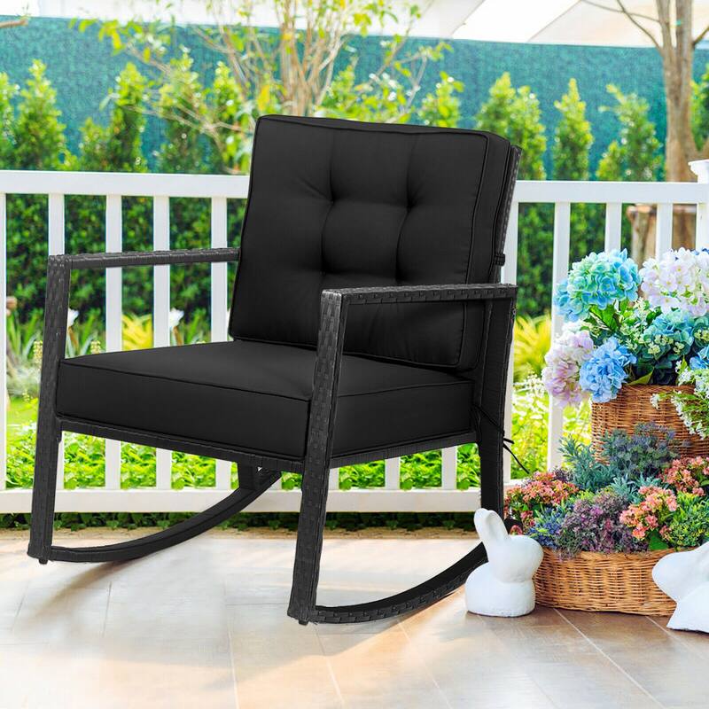 Gymax Outdoor Wicker Rocking Chair Patio Lawn Rattan Single Chair - See Details - Black - See Details