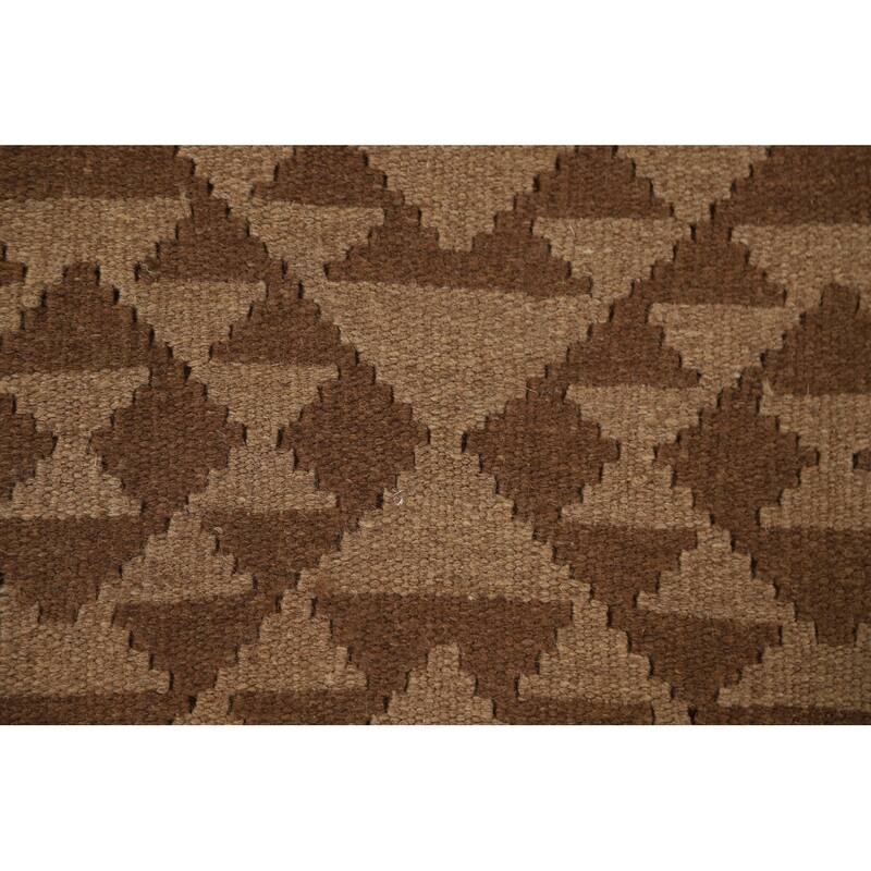 Hand Woven Oriental 100% Wool Carpet Southwestern Geometric Brown Kilim Area Rug - 9' 6'' X 6' 6''