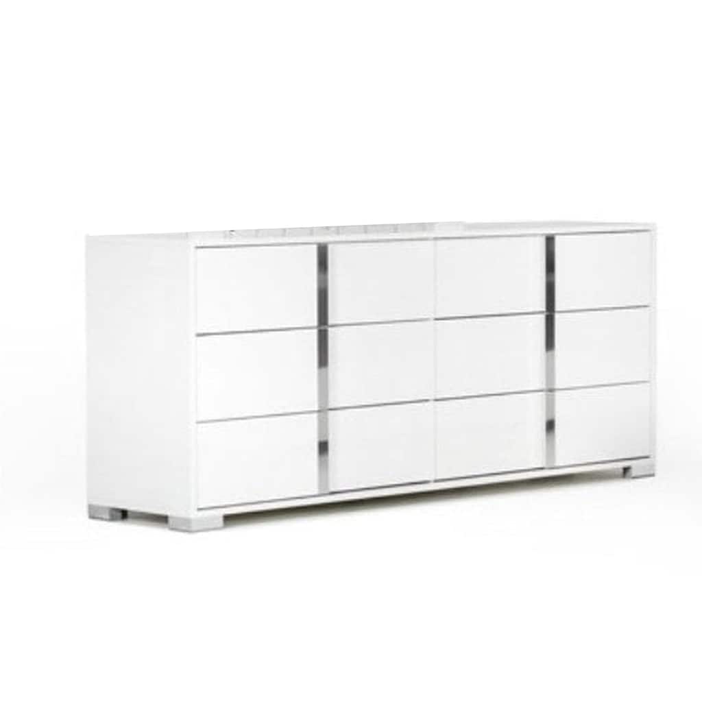 Suni Wide Dresser, Glossy White Wood with UV Finish, 6 Drawers