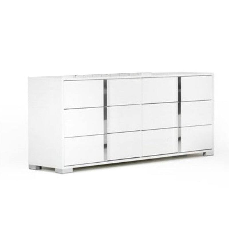 Suni Wide Dresser, Glossy White Wood with UV Finish, 6 Drawers