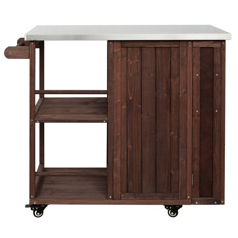 Fir Wood Outdoor Kitchen Prep Station Cart with Stainless Steel Top & Towel Rack