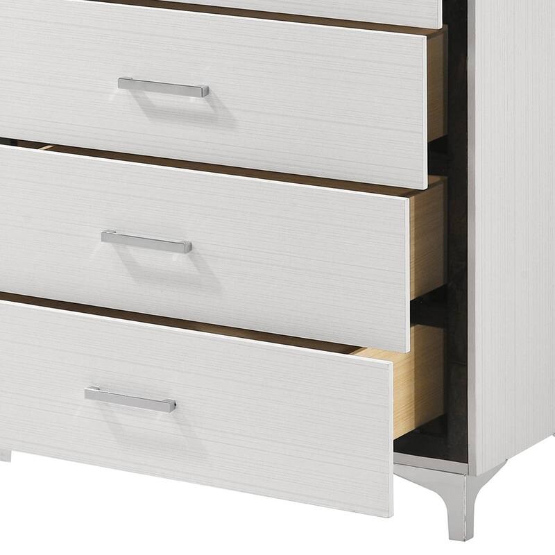 Contemporary White 5-Drawer Storage Chest, Wooden Bedroom Essential