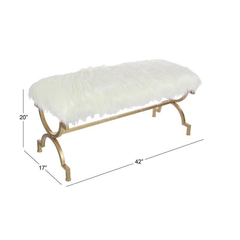 Grey or White Gold Metal Frame Plush Fabric Glam Vanity Bench Stool