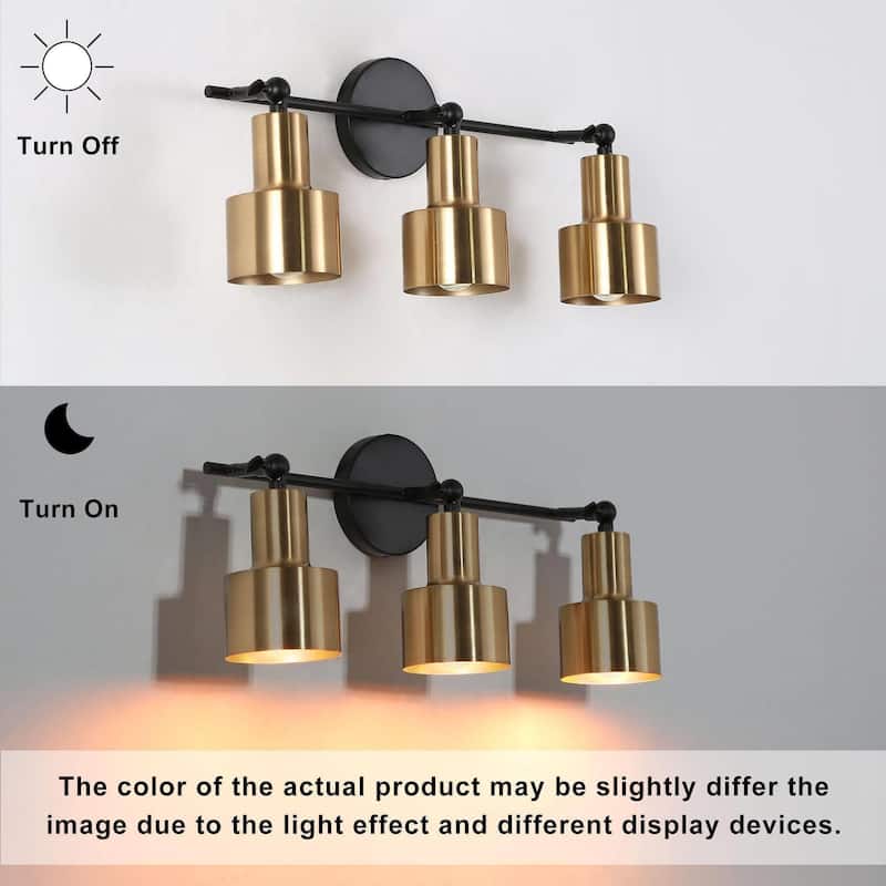Adjustable Modern Bathroom Vanity Light 3-light Black&Gold Metal Wall Sconce