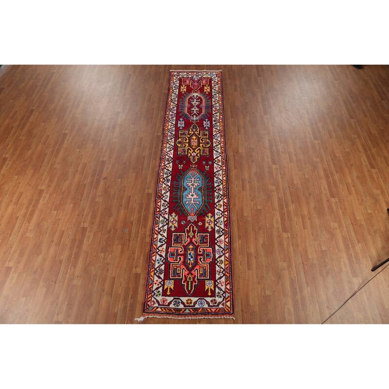 Geometric Anatolian Turkish Vintage Runner Rug Handmade Silk Carpet - 2'11"x 13'3"