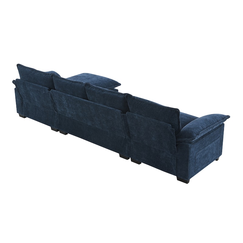 Chenille Upholstered Sectional Sofa with Chaise and Storage Pockets, 5 Seat Lounge Cloud Couch L-shaped Recliner Couches