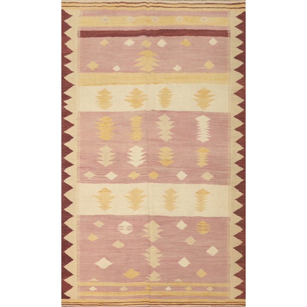Hand Woven Oriental 100% Wool Carpet Southwestern Tribal Pink Kilim Area Rug - 7' 10'' X 4' 10''