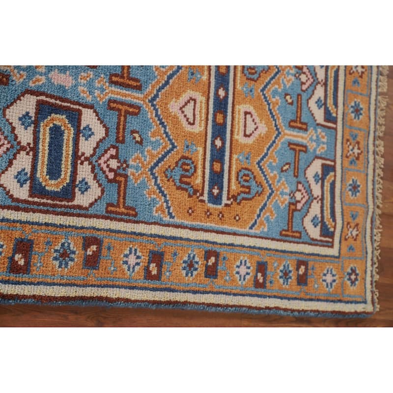 Geometric Kazak Runner Rug Hand-Knotted Wool Carpet - 2'6" x 7'10"