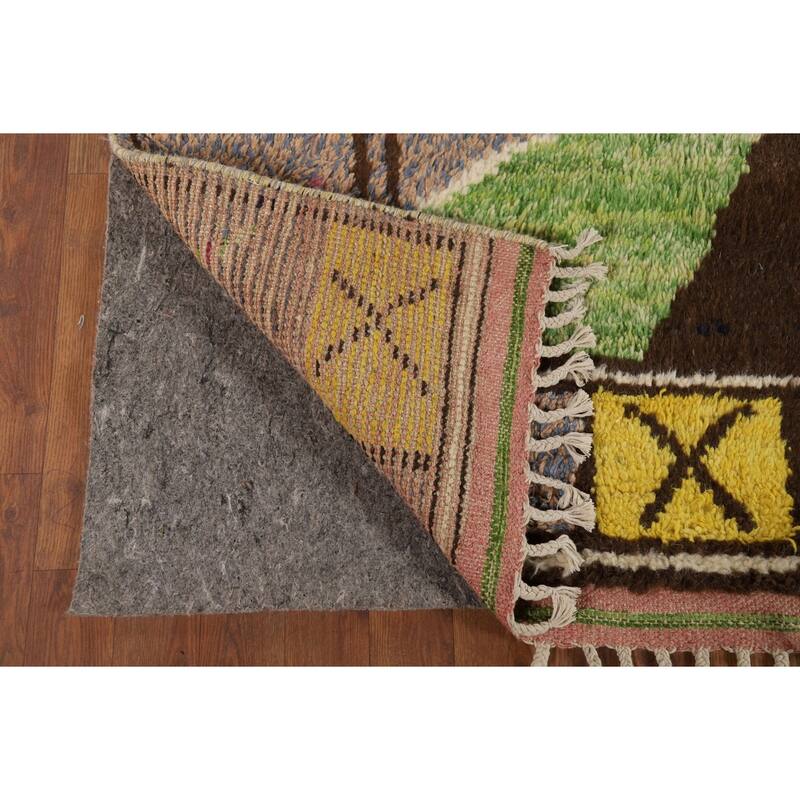 Gray Plush Geometric Moroccan Area Rug Hand-Knotted Wool Carpet - 9'0" x 12'7"