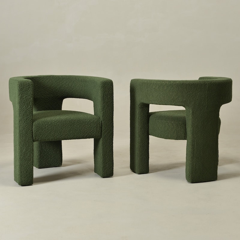 KINWELL 28" Wide Boucle Upholstered Square Armchair (Set of 2)