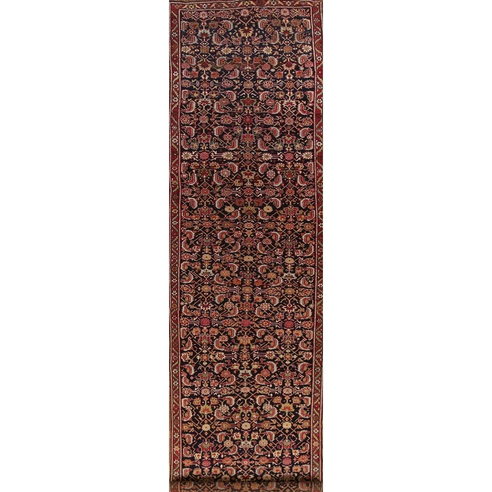 Vegetable Dye Karabagh Persian Antique Runner Rug Handmade Wool Carpet - 3'8" x 19'8"