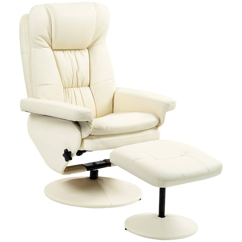 Adjustable PU Leather Lounge Chair Swivel Recliner Chair Padded High Back Armchair with Ottoman and Wood Base
