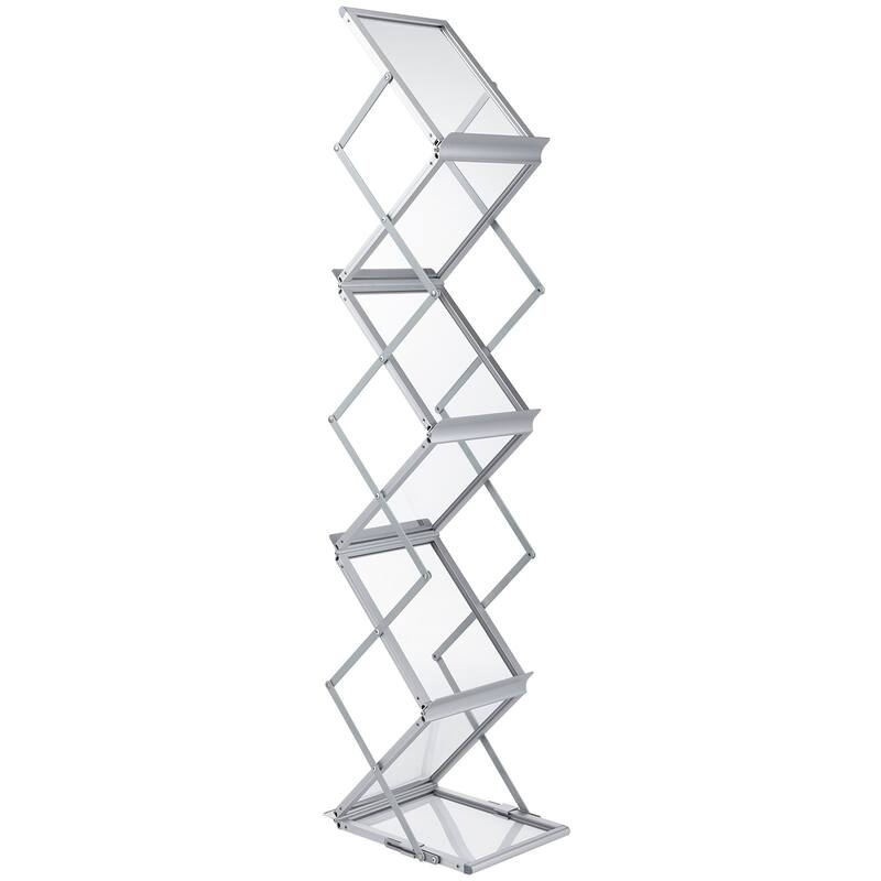 Silver Aluminum Foldable and Portable Lightweight Magazine Rack with 6 Pockets and Carrying Bag - 10.2" x 14.2 "x 59.8"