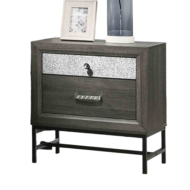 Contemporary Nightstand - Gray Finish with Metal Legs & Acrylic Accents