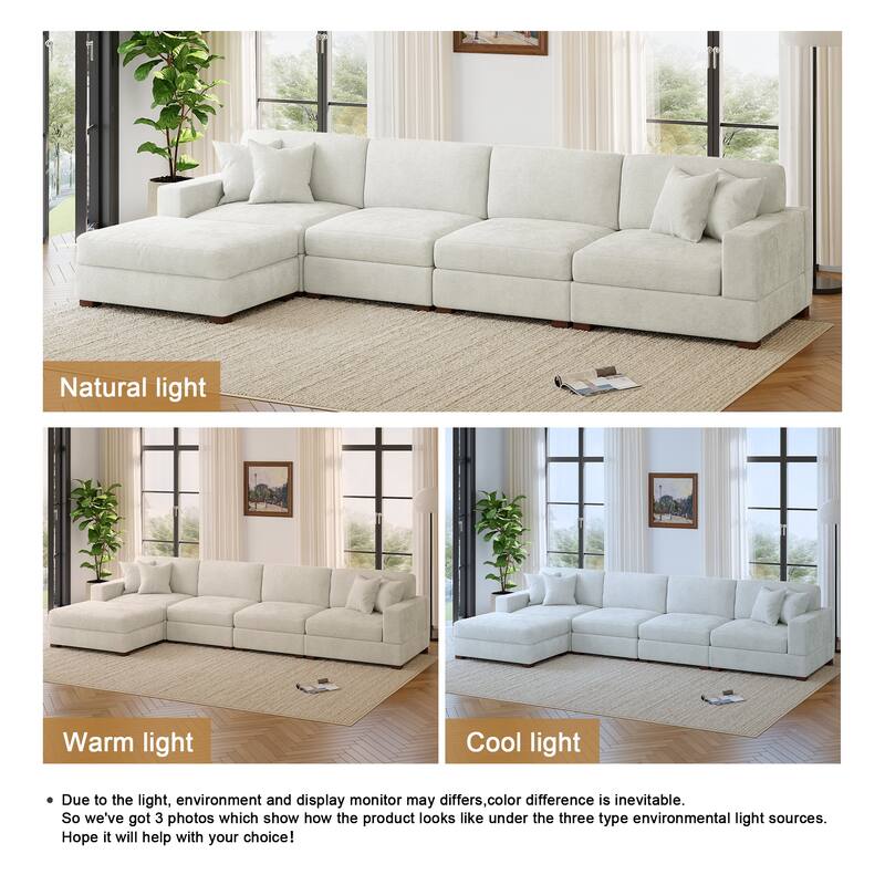 Modern Oversized Chenille Modular Sectional Sofa with Ottoman