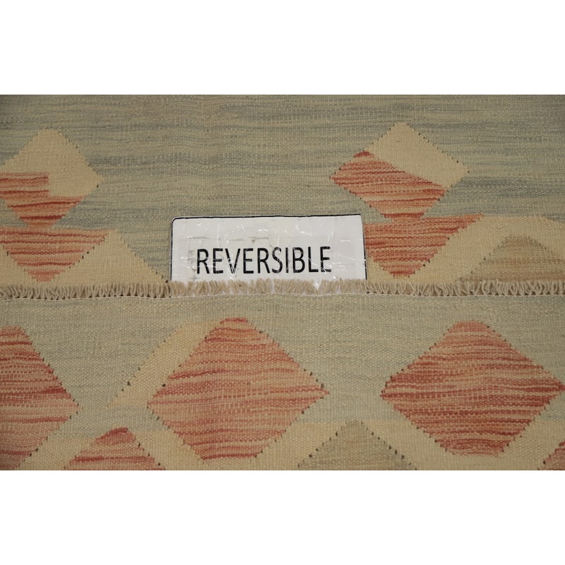 Hand Woven Oriental 100% Wool Carpet Southwestern Tribal Beige & Ivories Kilim Area Rug - 9' 7'' X 6' 10''