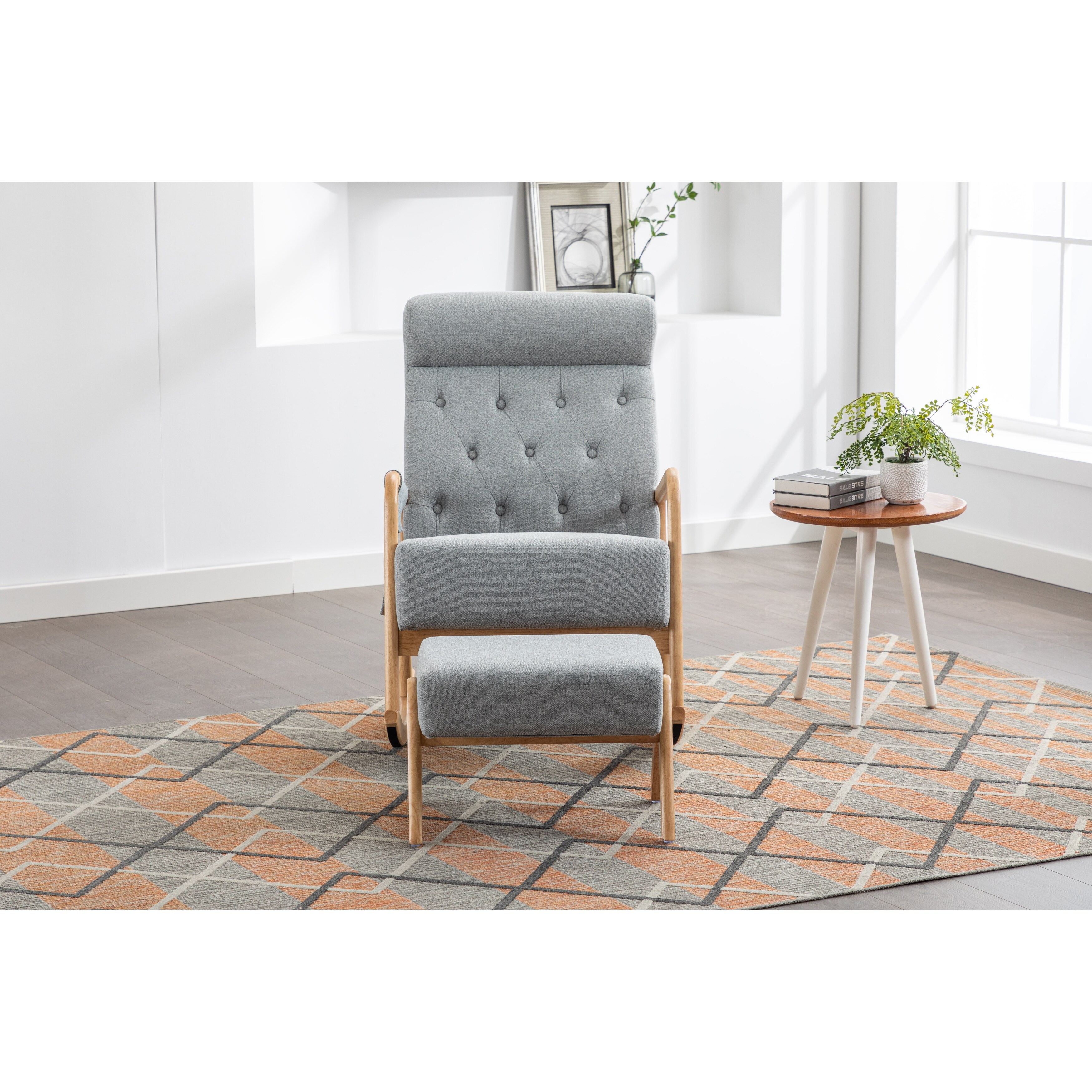 Rocking Chair With Ottoman Mid Century Modern Upholstered Fabric