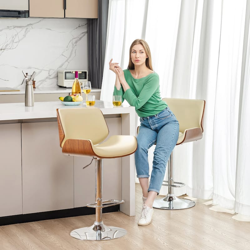 Glitzhome 46"H Mid-Century Modern Adjustable Swivel Bar Stool Set of 2