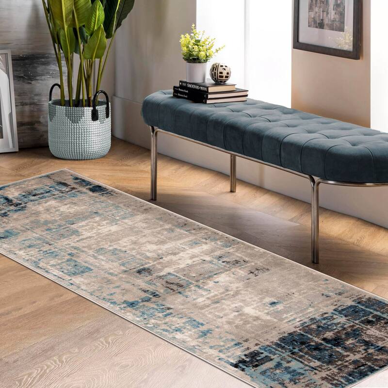 Distressed Abstract Lines Indoor Runner or Area Rug by Superior