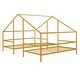 preview thumbnail 10 of 8, Metal Double Twin Triangular House Beds with Built-in Table, Stylish Double Twin Bed Frames for Kids, No Box Spring Needed, Gold