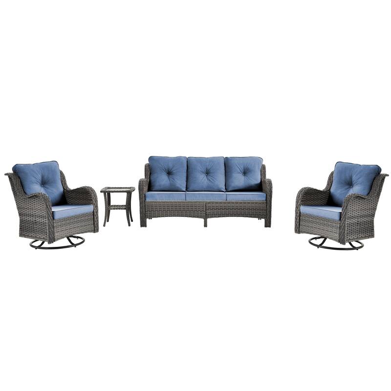 Gray Wicker Rattan Outdoor Patio Furniture Set Swivel Chair with Cushion