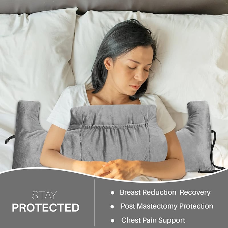 Cheer Collection Post Mastectomy Pillow with Front and Back Pockets - Grey