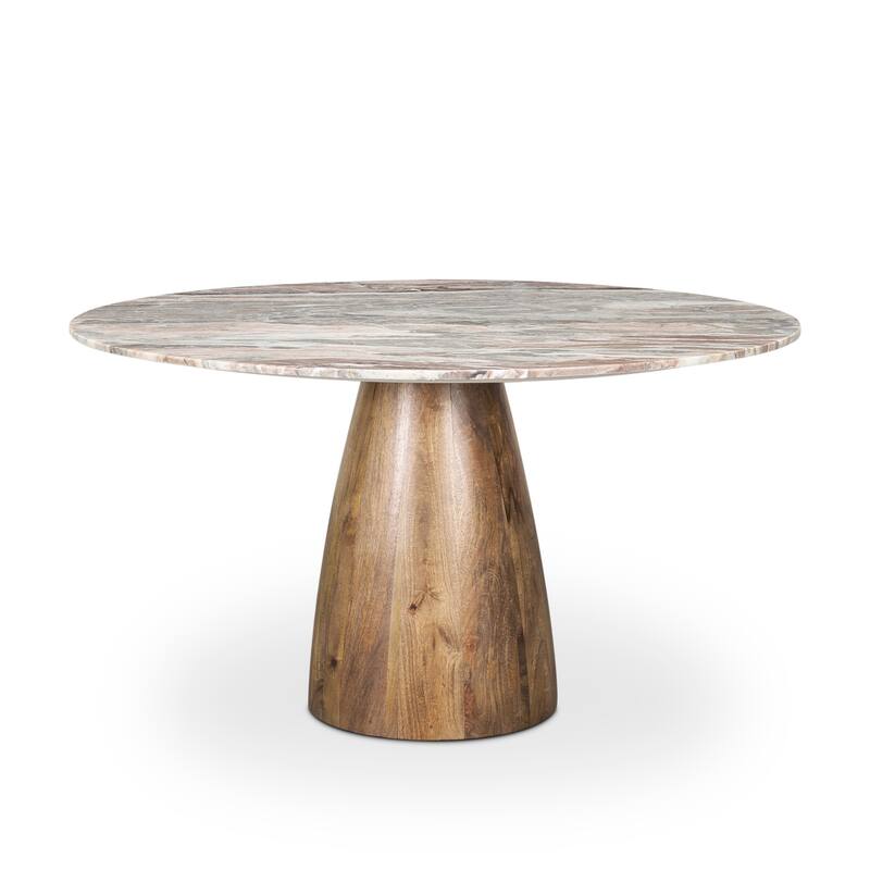 Allyson Round Medium Brown w/ Pink Marble Pedestal Dining Table