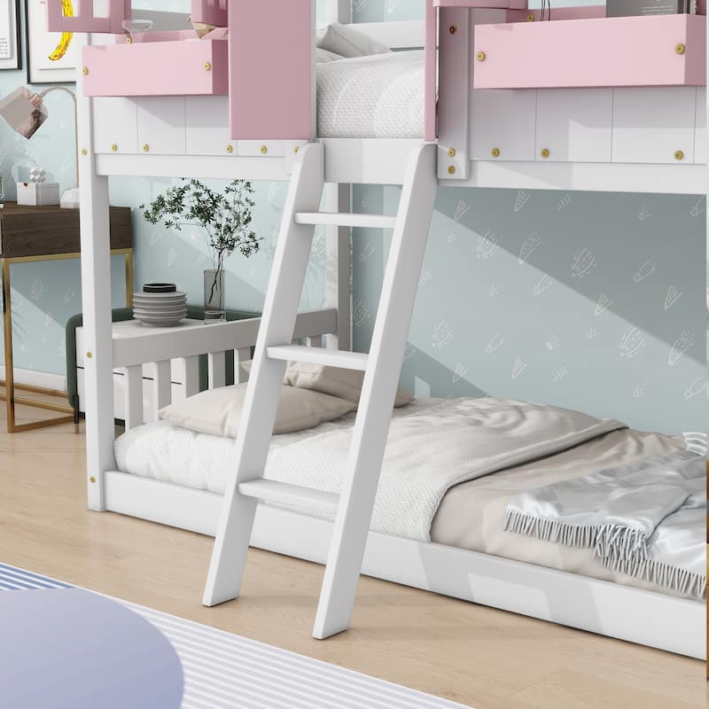 Twin over Twin House Bunk Bed - Roof, Window, Box, Door, Guardrails & Ladder