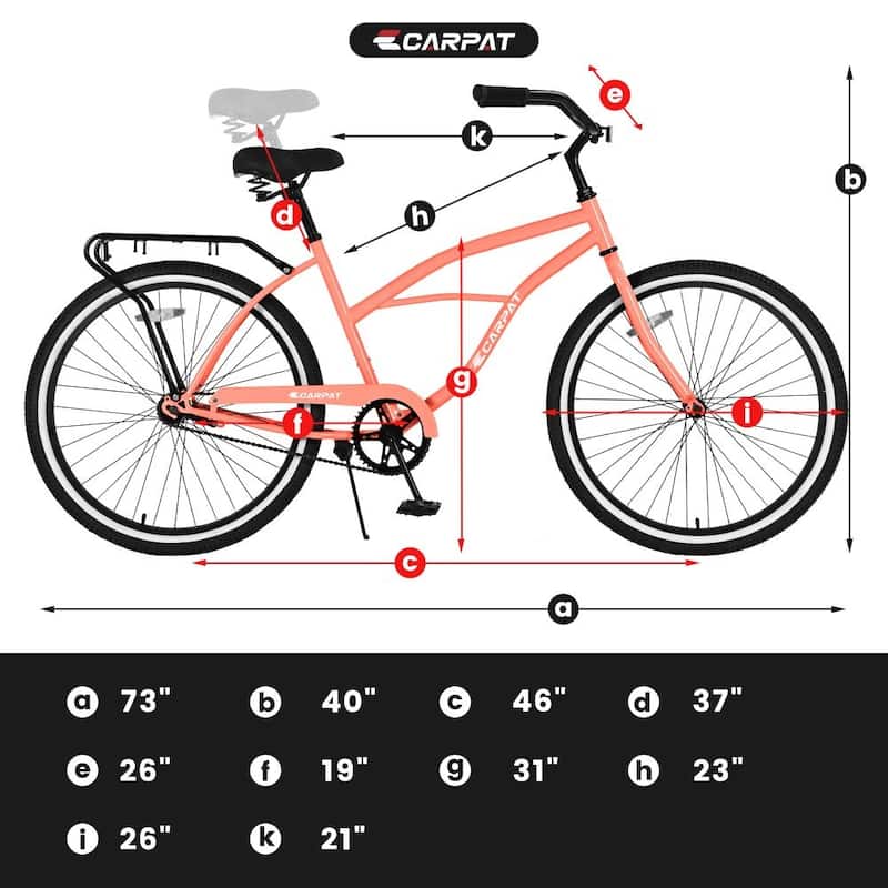 26 Inch Beach Cruiser Bike with Steel Frame for Adult