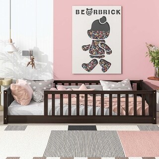 Durable Floor Platform Bed with Fence