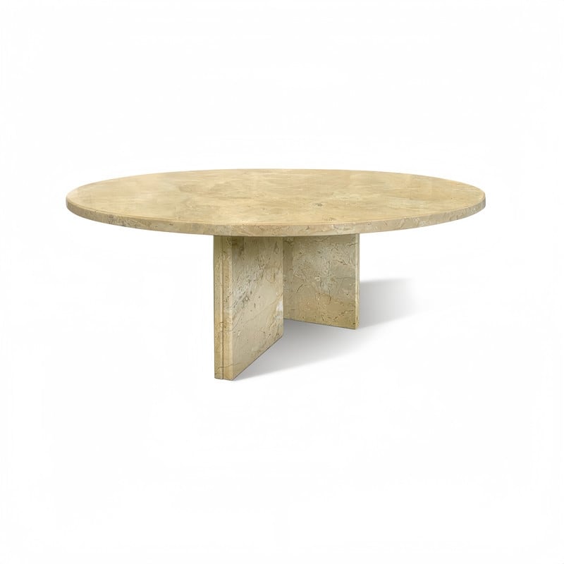 Premium Luxury Solid-Cut Natural Marble Round Coffee Table, Natural, Glossy