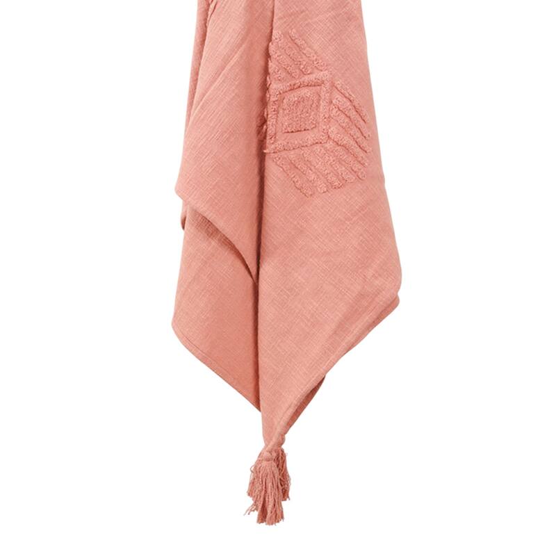 HomeRoots 50" X 60" Coral Cotton Woven Ikat Throw Blanket with Tassels