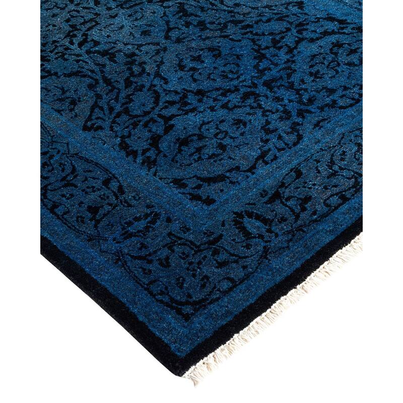 Overton Hand Knotted Wool Vintage Inspired Modern Contemporary Overdyed Blue Runner Rug - 2' 6" x 19' 1"
