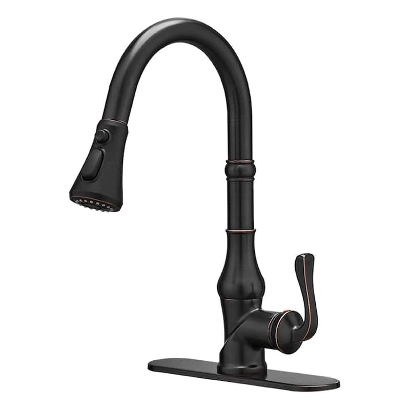 Singe Handle Pull Down Bronze Kitchen Faucet with Three Functions Sprayer - 2.28-in W x 15.9-in H