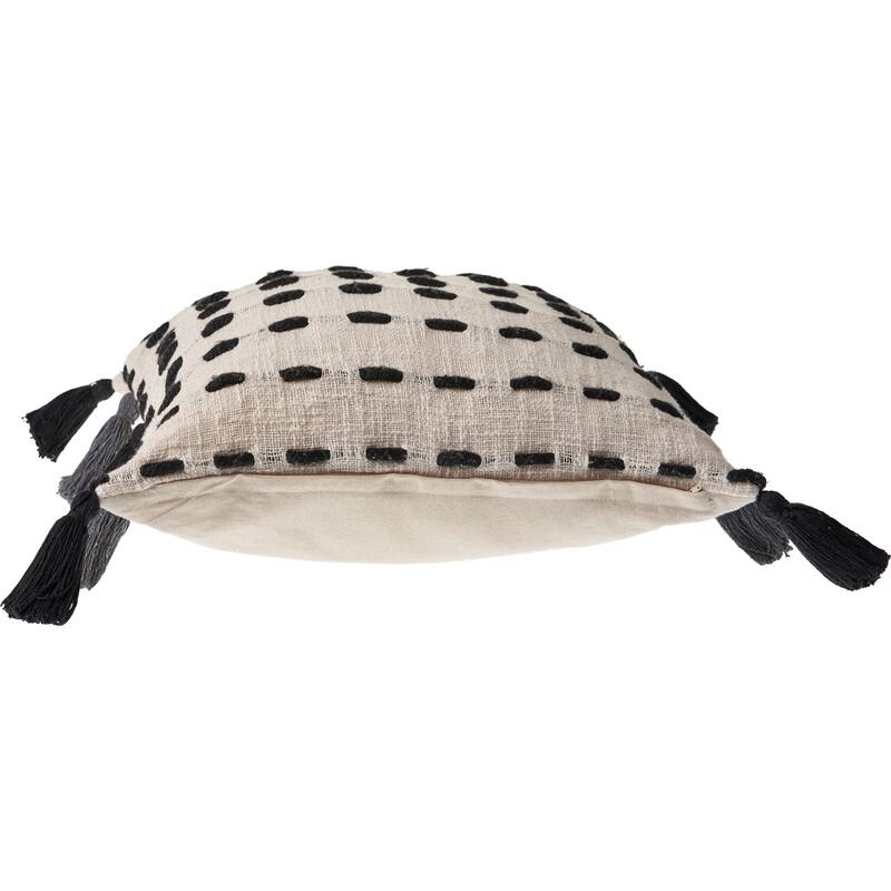 Handwoven Stitched Stripe Square Throw Pillow with Tassels - 20" - Black and Cream