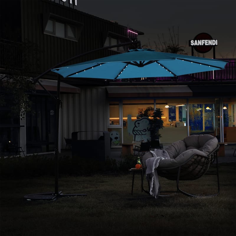 10ft Solar LED Offset Hanging Market Patio Umbrella
