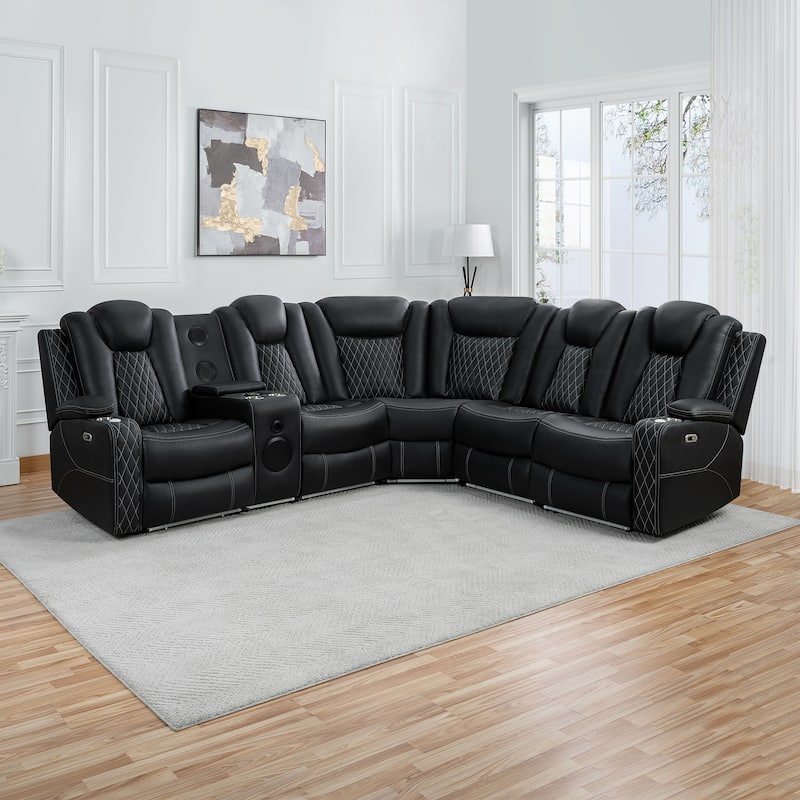 Premium Air Leather Home Theater Loveseat with LED Lights, Recliner with Built-in Speakers & Wireless Charging