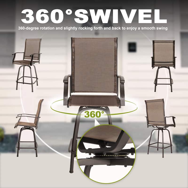 Patio Textilene Bar Set of 5, Height Back Bar Stools and Faux Wood Tabletop