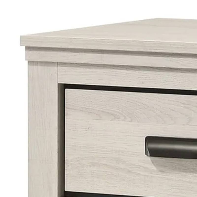 Lei Bedroom Nightstand with 2 Drawers, Distressed White Wood
