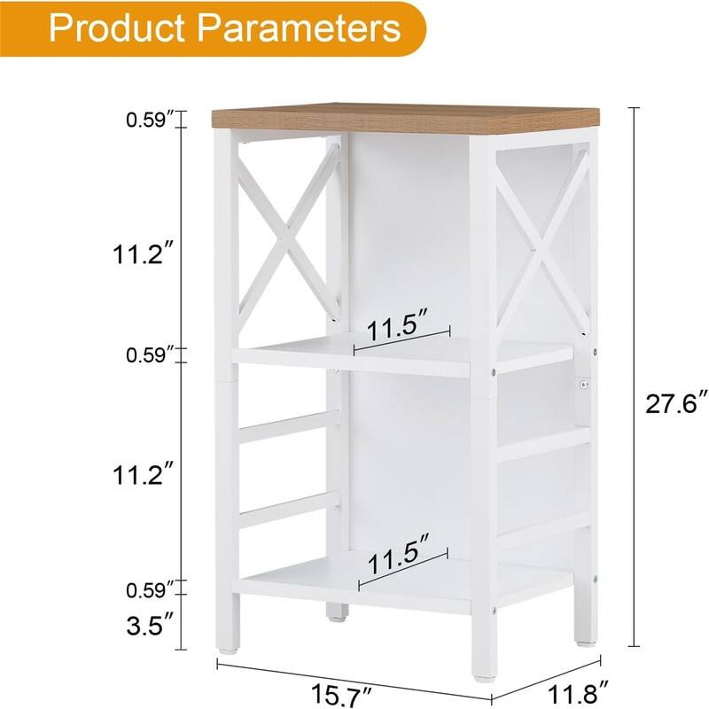 Industrial 3 Tier Bookshelf Narrow Bookcase with Rustic Wood and Metal - 15.7"D x 11.8"W x 27.6"H