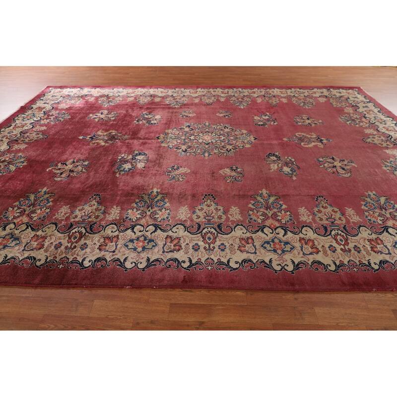 Pink Floral Mahal Persian Large Antique Area Rug Handmade Wool Carpet - 10'4"x 13'6"